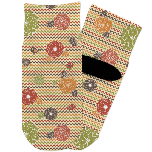 Custom Chevron & Fall Flowers Toddler Ankle Socks
