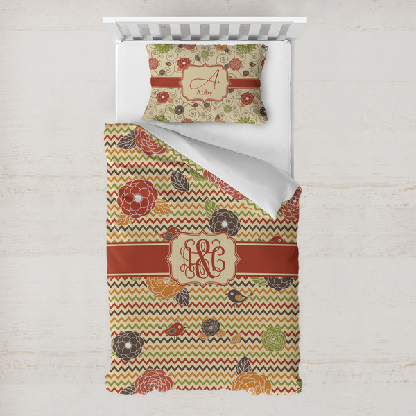 Custom Chevron & Fall Flowers Toddler Bedding w/ Couple's Names