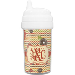 Chevron & Fall Flowers Toddler Sippy Cup (Personalized)