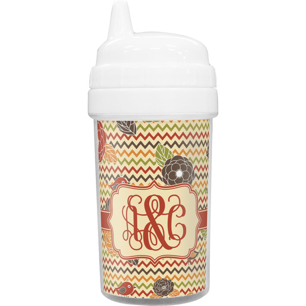 Custom Chevron & Fall Flowers Toddler Sippy Cup (Personalized)