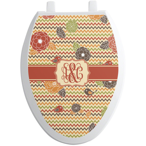 Chevron & Fall Flowers Toilet Seat Decal Elongated