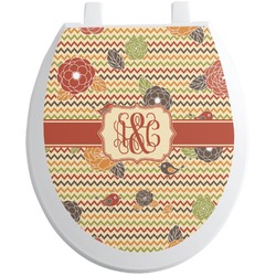 Chevron & Fall Flowers Toilet Seat Decal - Round (Personalized)