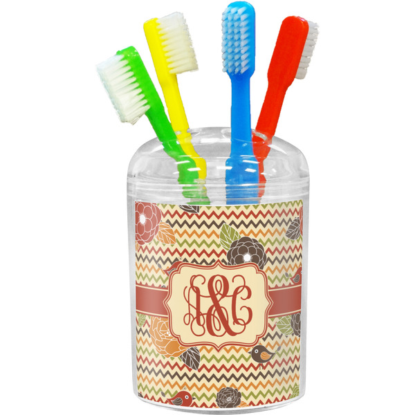 Custom Chevron & Fall Flowers Toothbrush Holder (Personalized)
