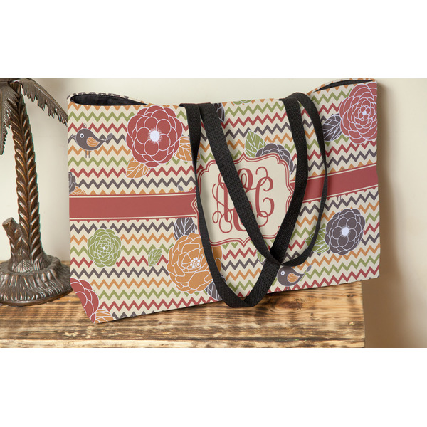 Chevron & Fall Flowers Tote w/Black Handles - Lifestyle View