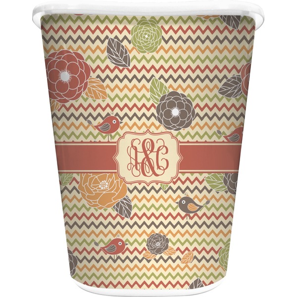Custom Chevron & Fall Flowers Waste Basket - Double Sided (White) (Personalized)