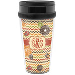 Chevron & Fall Flowers Acrylic Travel Mug without Handle (Personalized)