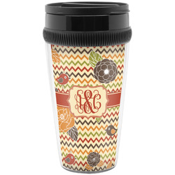 Chevron & Fall Flowers Acrylic Travel Mug without Handle (Personalized)
