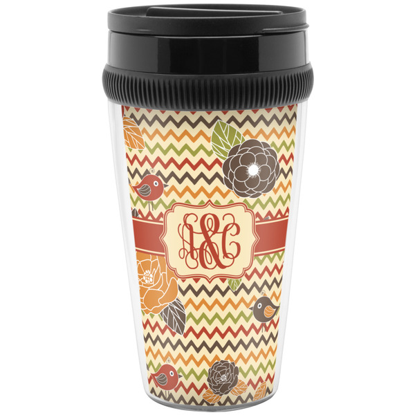 Chevron & Fall Flowers Travel Mug (Personalized)