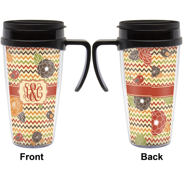 Chevron & Fall Flowers Travel Mug with Black Handle - Approval