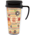 Chevron & Fall Flowers Acrylic Travel Mug with Handle (Personalized)