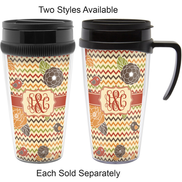 Chevron & Fall Flowers Travel Mugs - with & without Handle