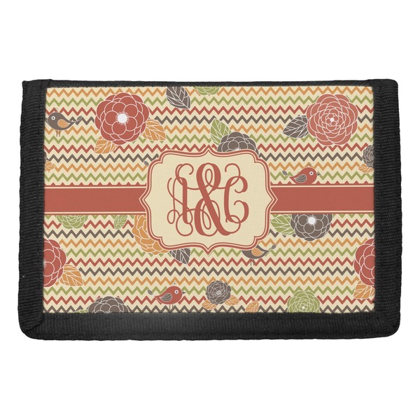 Custom Chevron & Fall Flowers Trifold Wallet (Personalized)