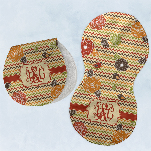 Custom Chevron & Fall Flowers Burp Pads - Velour - Set of 2 w/ Couple's Names