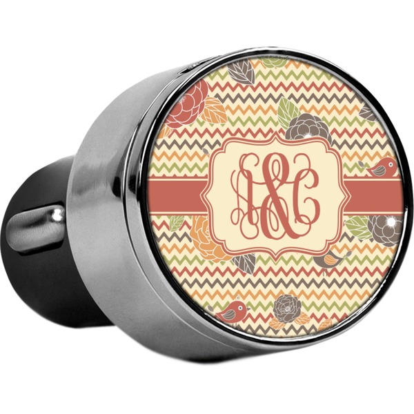 Custom Chevron & Fall Flowers USB Car Charger (Personalized)