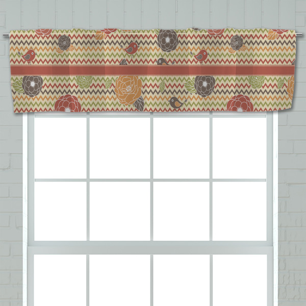 Chevron & Fall Flowers Valance - Closeup on window
