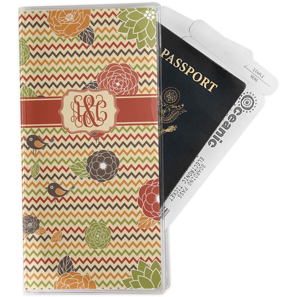 Custom Chevron & Fall Flowers Travel Document Holder