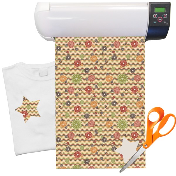 Custom Chevron & Fall Flowers Heat Transfer Vinyl Sheet (12"x18")