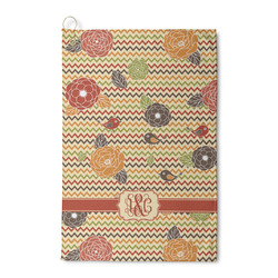 Chevron & Fall Flowers Waffle Weave Golf Towel (Personalized)
