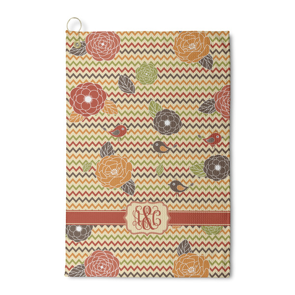 Custom Chevron & Fall Flowers Waffle Weave Golf Towel (Personalized)