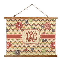 Chevron & Fall Flowers Wall Hanging Tapestry - Wide (Personalized)