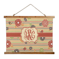 Chevron & Fall Flowers Wall Hanging Tapestry - Wide (Personalized)