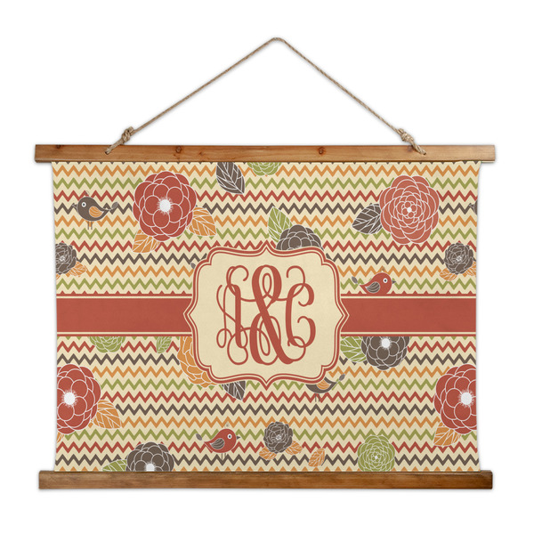 Custom Chevron & Fall Flowers Wall Hanging Tapestry - Wide (Personalized)