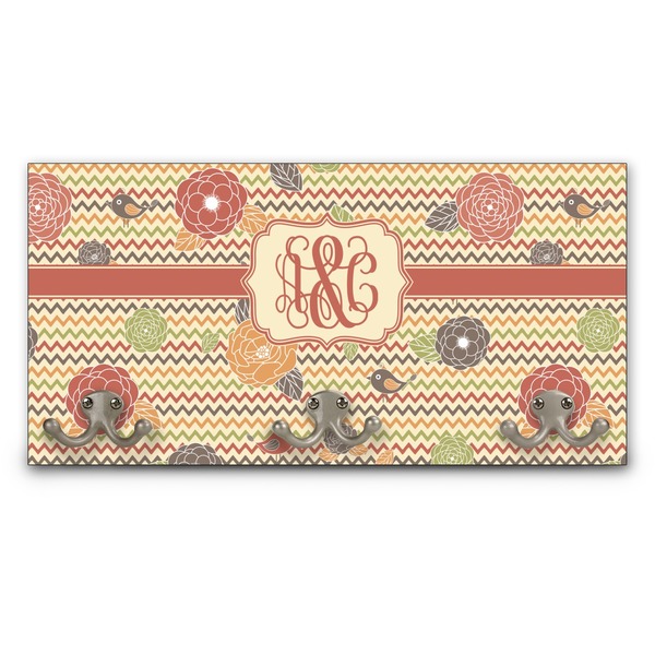 Custom Chevron & Fall Flowers Wall Mounted Coat Rack (Personalized)