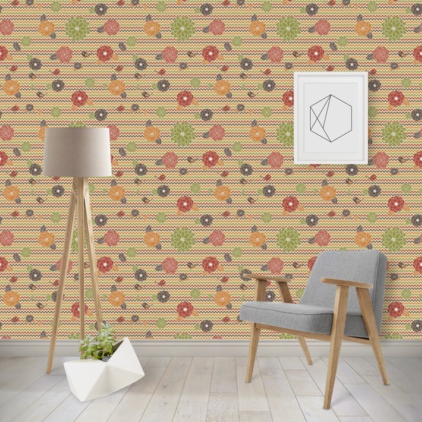 Custom Chevron & Fall Flowers Wallpaper & Surface Covering