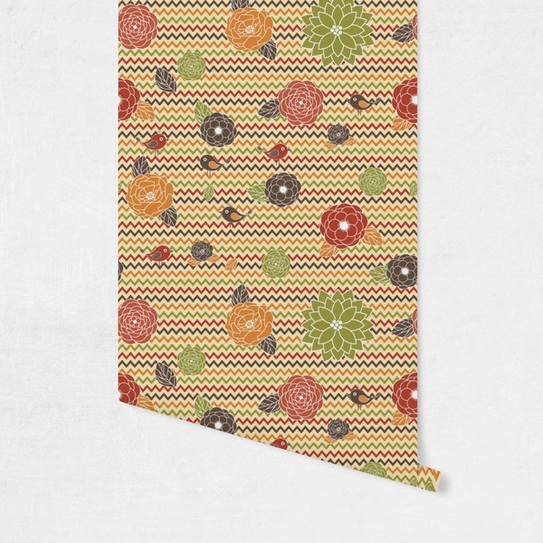 Chevron & Fall Flowers Wallpaper on Wall