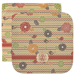 Chevron & Fall Flowers Facecloth / Wash Cloth (Personalized)