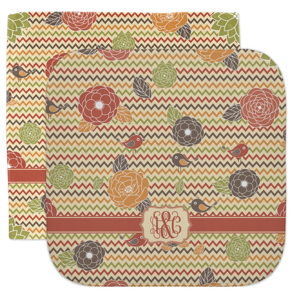 Custom Chevron & Fall Flowers Facecloth / Wash Cloth (Personalized)
