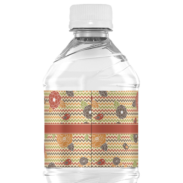 Chevron & Fall Flowers Water Bottle Label - Back View