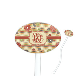 Chevron & Fall Flowers 7" Oval Plastic Stir Sticks - White - Double Sided (Personalized)