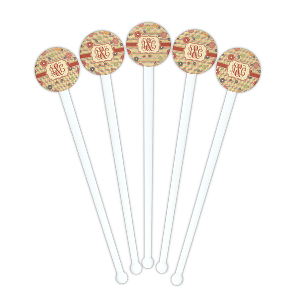 Chevron & Fall Flowers White Plastic 7" Stir Stick - Round - Fan View