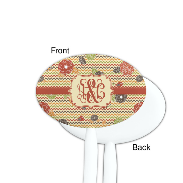 Chevron & Fall Flowers White Plastic 7" Stir Stick - Single Sided - Oval - Front & Back