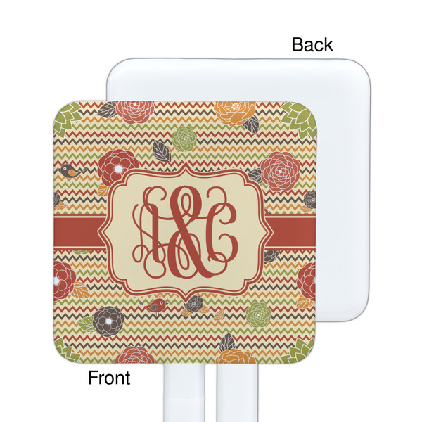 Chevron & Fall Flowers White Plastic Stir Stick - Single Sided - Square - Approval