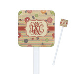 Chevron & Fall Flowers Square Plastic Stir Sticks - Double Sided (Personalized)