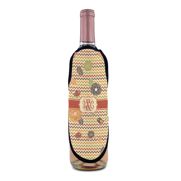 Chevron & Fall Flowers Wine Bottle Apron - IN CONTEXT