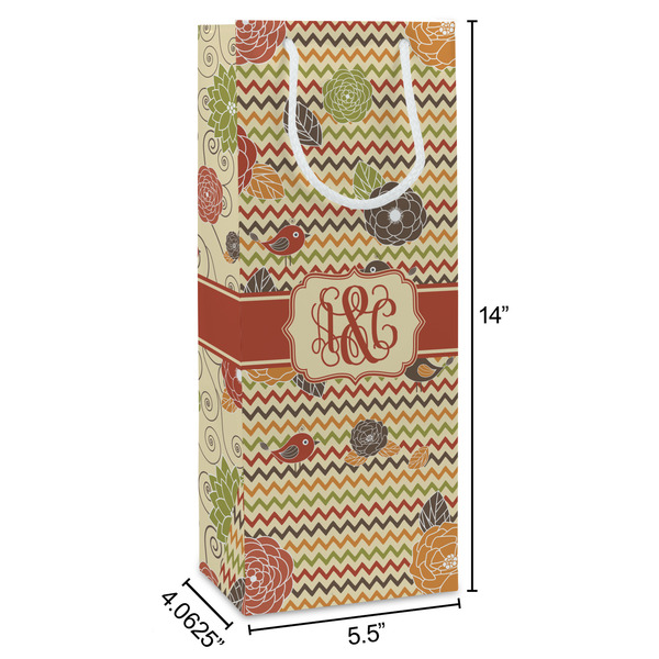 Chevron & Fall Flowers Wine Gift Bag - Dimensions