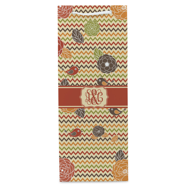 Chevron & Fall Flowers Wine Gift Bag - Gloss - Front