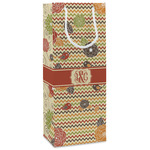 Chevron & Fall Flowers Wine Gift Bags - Gloss (Personalized)