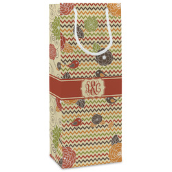 Chevron & Fall Flowers Wine Gift Bags (Personalized)