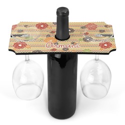 Chevron & Fall Flowers Wine Bottle & Glass Holder (Personalized)