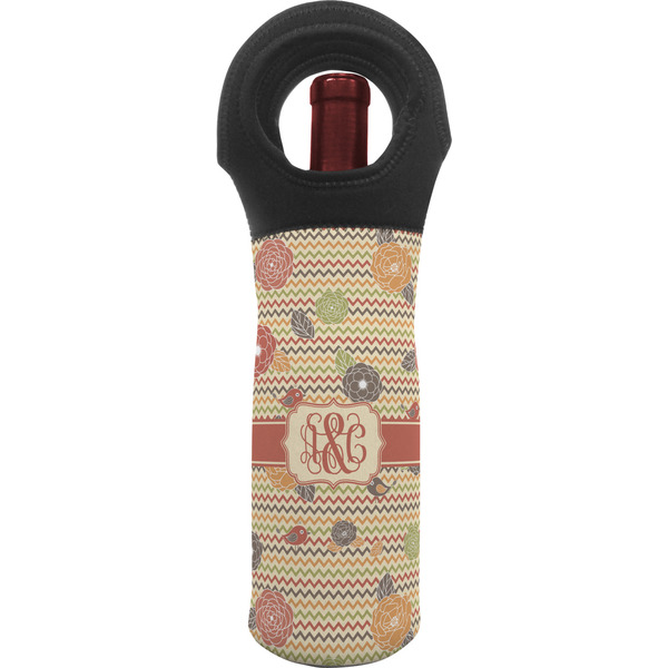 Custom Chevron & Fall Flowers Wine Tote Bag (Personalized)