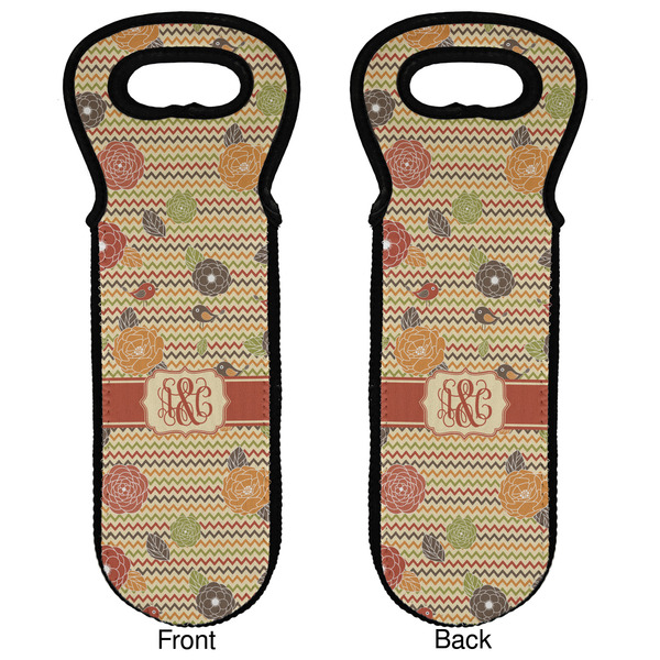 Chevron & Fall Flowers Wine Tote Front & Back