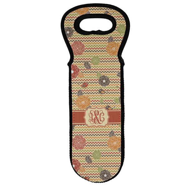 Custom Chevron & Fall Flowers Wine Tote Bag (Personalized)
