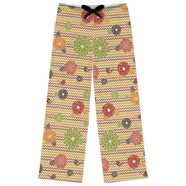 Custom Chevron & Fall Flowers Womens Pajama Pants - XS
