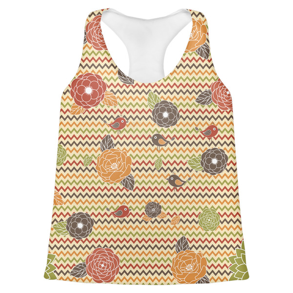 Custom Chevron & Fall Flowers Womens Racerback Tank Top - Small