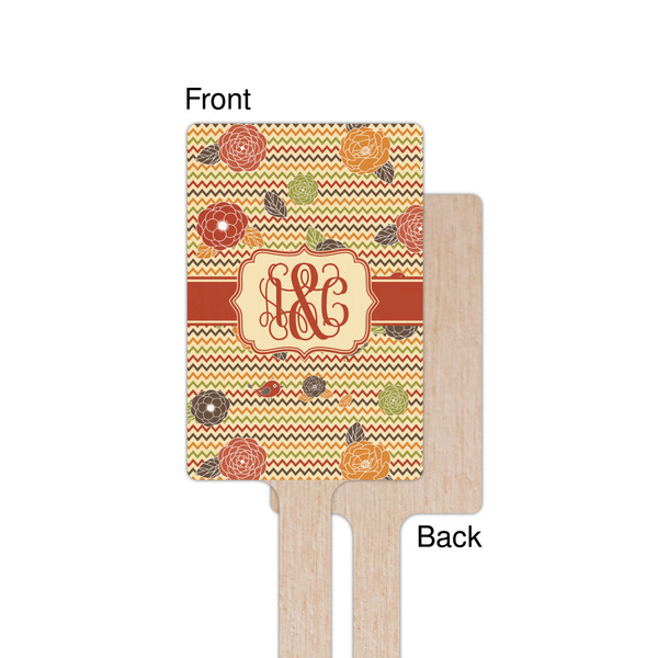 Chevron & Fall Flowers Wooden 6.25" Stir Stick - Rectangular - Single - Front & Back