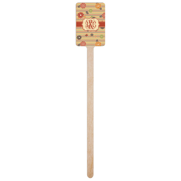 Chevron & Fall Flowers Wooden 6.25" Stir Stick - Rectangular - Single Stick